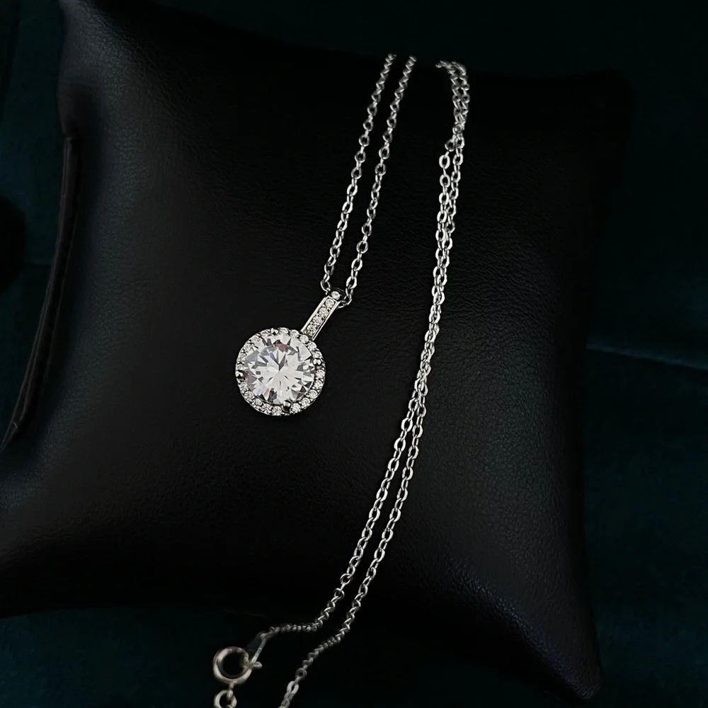Diamond Sterling Silver Cubic Zirconia Necklace. - Picture 4 of 5